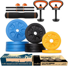 Load image into Gallery viewer, STOZM Weightlifting Accessories Set & Premium Cast Iron Weight Plates with Electrostatic Powder Coating 2x2.5, 4x5, 4x10 (65lbs) for Strength Training Conditioning Workouts, Weightlifting