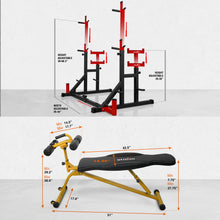 Load image into Gallery viewer, STOZM Combo 14-Gauge Steel Adjustable Squat Barbell Rack & Adjustable Sit Up Bench/Weight Bench – Adjustable Weight Plate Storage, Dip Bar Station, Barbell Holder & T-Bar Row Landmine Support