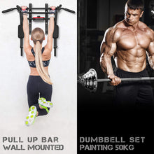 Load image into Gallery viewer, STOZM Combo Adjustable Dumbbells Set 50kg/110lbs with Weight Plates, Handles, Barbell, Connector, Collars & Heavy Duty Steel Deluxe Pull Up Bar with 1100lbs Capacity, 3-Level Adjustability