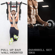 Load image into Gallery viewer, STOZM Combo Adjustable Dumbbells Set 55kg/121lbs with Weight Plates, Handles, Barbells, Connectors, Collars & Heavy Duty Steel Deluxe Pull Up Bar with 1100lbs Weight Capacity, 3-Level Adjustability