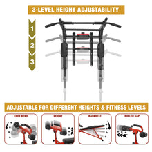 Load image into Gallery viewer, STOZM Combo of Deluxe Pull Up Bar (Black/White) & Multi-functional Adjustable Sit Up Bench, Multi-function Bench Press with Large Backrest - Multiple Color Options