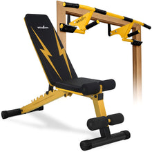 Load image into Gallery viewer, STOZM Combo 14-Gauge Steel Foldable Adjustable Weight Bench & MultiEx Chin-up Bar – Foldable Adjustable Weight Bench Loads 900lbs – Adjustable Chin-Up Bar Fits 4-8” Wall Thickness & 32-38” Doorframe