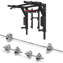Load image into Gallery viewer, STOZM Combo Adjustable Dumbbells Set 50kg/110lbs with Weight Plates, Handles, Barbell, Connector, Collars & Heavy Duty Steel Deluxe Pull Up Bar with 1100lbs Capacity, 3-Level Adjustability