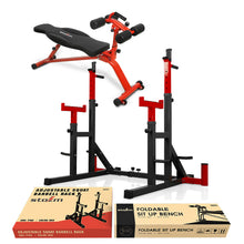 Load image into Gallery viewer, STOZM Combo of Premium Adjustable Barbell Rack/Squat Rack & Multi-Functional Adjustable Sit Up Bench