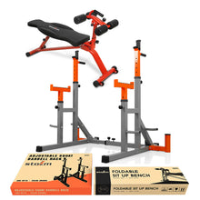 Load image into Gallery viewer, STOZM Combo of Premium Adjustable Barbell Rack/Squat Rack & Multi-Functional Adjustable Sit Up Bench