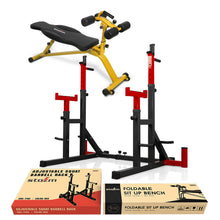 Load image into Gallery viewer, STOZM Combo of Premium Adjustable Barbell Rack/Squat Rack & Multi-Functional Adjustable Sit Up Bench