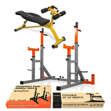 Load image into Gallery viewer, STOZM Combo of Premium Adjustable Barbell Rack/Squat Rack & Multi-Functional Adjustable Sit Up Bench