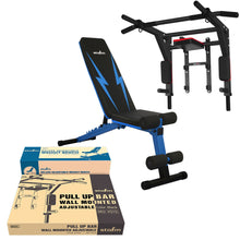 Load image into Gallery viewer, STOZM Combo of Deluxe Pull Up Bar (Black/White) & Multi-Purpose Deluxe Adjustable Weight Bench - Multiple Color Options