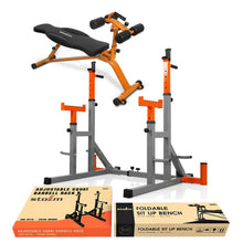 Load image into Gallery viewer, STOZM Combo of Premium Adjustable Barbell Rack/Squat Rack & Multi-Functional Adjustable Sit Up Bench