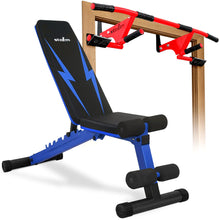 Load image into Gallery viewer, STOZM Combo 14-Gauge Steel Foldable Adjustable Weight Bench & MultiEx Chin-up Bar – Foldable Adjustable Weight Bench Loads 900lbs – Adjustable Chin-Up Bar Fits 4-8” Wall Thickness & 32-38” Doorframe