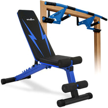 Load image into Gallery viewer, STOZM Combo 14-Gauge Steel Foldable Adjustable Weight Bench & MultiEx Chin-up Bar – Foldable Adjustable Weight Bench Loads 900lbs – Adjustable Chin-Up Bar Fits 4-8” Wall Thickness & 32-38” Doorframe