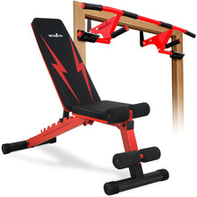 Load image into Gallery viewer, STOZM Combo 14-Gauge Steel Foldable Adjustable Weight Bench & MultiEx Chin-up Bar – Foldable Adjustable Weight Bench Loads 900lbs – Adjustable Chin-Up Bar Fits 4-8” Wall Thickness & 32-38” Doorframe