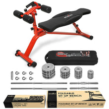 Load image into Gallery viewer, STOZM Combo of Sit Up Bench (Red/Orange/Yellow) and Dumbbell Set with Case 110lbs/50kg (Chrome/Paint Coated)