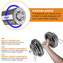 Load image into Gallery viewer, STOZM 2” Olympic Dumbbell Handle –20” Long Pair of Dumbbells with Rotating Sleeves, Knurled Grips, Spring Collars Fit 2-Inch Weight Plates with Max Capacity 300lbs Total (Pair, Chrome)