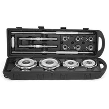 Load image into Gallery viewer, STOZM Dumbbell Set 110lbs Chrome and Paint Coated with Carry Case – Versatile Chrome Dumbbell Set with Barbell, Connector, 20 Weight Plates, 2 Dumbbell Handles & 6 Collars