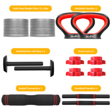 Load image into Gallery viewer, STOZM Weightlifting Accessories Set with 3 in 1 Adjustable Dumbbell Set, Kettlebell Set, Barbell Set, 1 inch Weight Plates for Strength Training, Conditioning Workouts, Weightlifting, Powerlifting