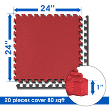 Load image into Gallery viewer, STOZM Interlocking Mats with Borders 24" x 24" x 1” – Non-Skid, Waterproof EVA Foam Floor Interlocking Mats – Pack of 20 Tiles Cover 80sqft – Great for Garages, Basements, Fitness Centers, or Home Gyms