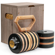 Load image into Gallery viewer, STOZM Adjustable Kettlebell with Wooden Handle for Workout Weightlifting Fitness Gym – Handcrafted Wooden Adjustable Kettlebell Includes Steel & Wooden Weight Plates – Adjustable Kettlebells 20-60lbs