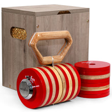 Load image into Gallery viewer, STOZM Adjustable Kettlebell with Wooden Handle for Workout Weightlifting Fitness Gym – Handcrafted Wooden Adjustable Kettlebell Includes Steel & Wooden Weight Plates – Adjustable Kettlebells 20-60lbs