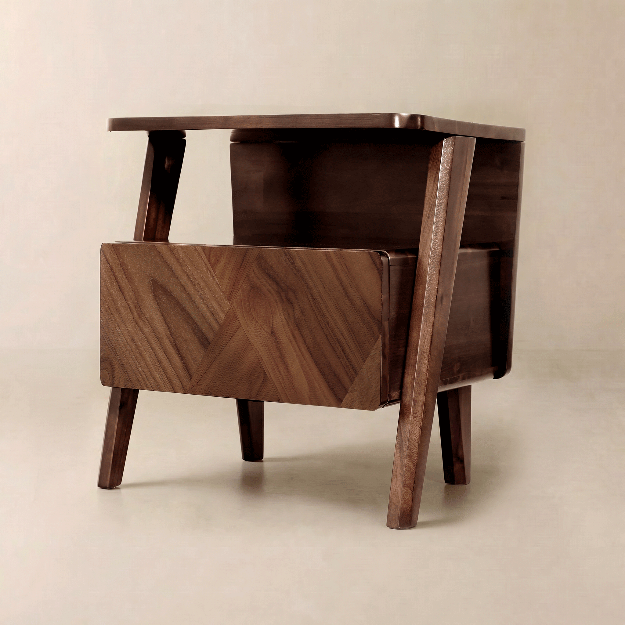 Rum Handcrafted Solid Wood Nightstand