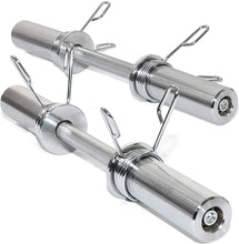 Load image into Gallery viewer, STOZM 20” Olympic Dumbbell Handles – Chrome Dumbbell Weight Lifting Bars with Knurled Grip &amp; Rotating Sleeves Fit 2” Plates – Spring Collars &amp; T-Screw Collars Included, Max Loading 300lbs (Pairs)
