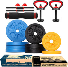Load image into Gallery viewer, STOZM Weightlifting Accessories Set &amp; Premium Cast Iron Weight Plates with Electrostatic Powder Coating 2x2.5, 4x5, 4x10 (65lbs) for Strength Training Conditioning Workouts, Weightlifting
