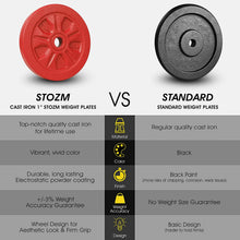 Load image into Gallery viewer, STOZM Supreme Fitness Cast Iron 1 Inch Hole Weight Plates Set 65 lbs for Weightlifting, Strength Training, Work Out (2x2.5lbs, 4x5lbs, 4x10lbs)
