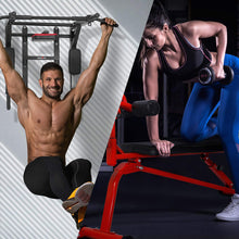 Load image into Gallery viewer, STOZM Combo of Deluxe Pull Up Bar (Black/White) &amp; Multi-functional Adjustable Sit Up Bench, Multi-function Bench Press with Large Backrest - Multiple Color Options
