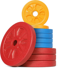 Load image into Gallery viewer, STOZM Supreme Fitness Cast Iron 1 Inch Hole Weight Plates Set 65 lbs for Weightlifting, Strength Training, Work Out (2x2.5lbs, 4x5lbs, 4x10lbs)
