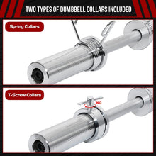 Load image into Gallery viewer, STOZM 20” Olympic Dumbbell Handles – Chrome Dumbbell Weight Lifting Bars with Knurled Grip &amp; Rotating Sleeves Fit 2” Plates – Spring Collars &amp; T-Screw Collars Included, Max Loading 300lbs (Pairs)
