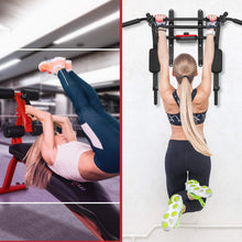 Load image into Gallery viewer, STOZM Combo of Deluxe Pull Up Bar (Black/White) &amp; Multi-functional Adjustable Sit Up Bench, Multi-function Bench Press with Large Backrest - Multiple Color Options
