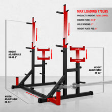 Load image into Gallery viewer, STOZM Combo of 14-Gauge Steel Adjustable Squat Rack, Adjustable Weight Bench &amp; Rubber Flooring 4pcs, 20 x 20 x 1 inch, 11 Sq Ft – High Weight Capacity 770 lbs (Barbell Rack) &amp; 900 lbs (Weight Bench)

