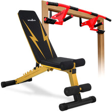 Load image into Gallery viewer, STOZM Combo 14-Gauge Steel Foldable Adjustable Weight Bench &amp; MultiEx Chin-up Bar – Foldable Adjustable Weight Bench Loads 900lbs – Adjustable Chin-Up Bar Fits 4-8” Wall Thickness &amp; 32-38” Doorframe
