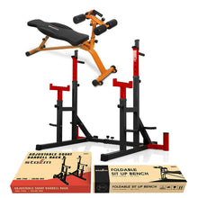 Load image into Gallery viewer, STOZM Combo of Premium Adjustable Barbell Rack/Squat Rack &amp; Multi-Functional Adjustable Sit Up Bench
