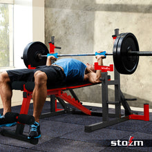 Load image into Gallery viewer, STOZM Combo 14-Gauge Steel Adjustable Squat Rack &amp; Max Grips for Dumbbells 5.3” Length – Adjustable Squat Rack Supports 770lbs &amp; Extreme Barbell Grips 2.25” &amp; 2.75” Outer Diameter (Pairs)
