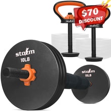Load image into Gallery viewer, STOZM Weightlifting Accessories Set with 3 in 1 Adjustable Dumbbell Set, Kettlebell Set, Barbell Set, 1 inch Weight Plates for Strength Training, Conditioning Workouts, Weightlifting, Powerlifting
