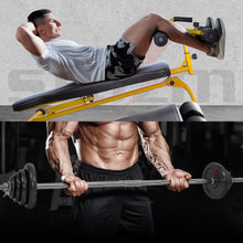 Load image into Gallery viewer, STOZM Combo of Sit Up Bench (Red/Orange/Yellow) and Dumbbell Set with Case 110lbs/50kg (Chrome/Paint Coated)
