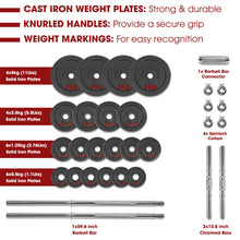 Load image into Gallery viewer, STOZM - 50KG Painting Dumbbell Full Set with Case, Collars, Connectors, Weight Plate, Dumbbell and Bar Bell Options
