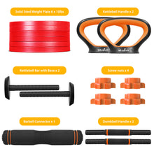 Load image into Gallery viewer, STOZM Weightlifting Accessories Set with 3 in 1 Adjustable Dumbbell Set, Kettlebell Set, Barbell Set, 1 inch Weight Plates for Strength Training, Conditioning Workouts, Weightlifting, Powerlifting
