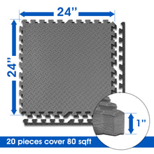 Load image into Gallery viewer, STOZM Interlocking Mats with Borders 24" x 24" x 1” – Non-Skid, Waterproof EVA Foam Floor Interlocking Mats – Pack of 20 Tiles Cover 80sqft – Great for Garages, Basements, Fitness Centers, or Home Gyms
