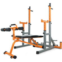 Load image into Gallery viewer, STOZM Combo 14-Gauge Steel Adjustable Squat Barbell Rack &amp; Adjustable Sit Up Bench/Weight Bench – Adjustable Weight Plate Storage, Dip Bar Station, Barbell Holder &amp; T-Bar Row Landmine Support
