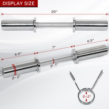 Load image into Gallery viewer, STOZM 20” Olympic Dumbbell Handles – Chrome Dumbbell Weight Lifting Bars with Knurled Grip &amp; Rotating Sleeves Fit 2” Plates – Spring Collars &amp; T-Screw Collars Included, Max Loading 300lbs (Pairs)
