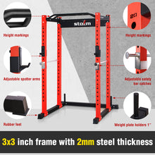 Load image into Gallery viewer, STOZM 3”x3” Multi-Functional Power Cage Rack Supports 1600lbs and LAT Pulldown Machine (Optional)

