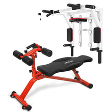 Load image into Gallery viewer, STOZM Combo of Deluxe Pull Up Bar (Black/White) &amp; Multi-functional Adjustable Sit Up Bench, Multi-function Bench Press with Large Backrest - Multiple Color Options
